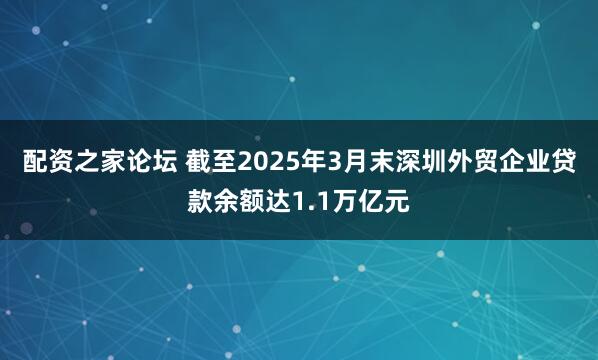 配资之家论坛 截至2025年3月末深圳外贸企业贷款余额达1.1万亿元